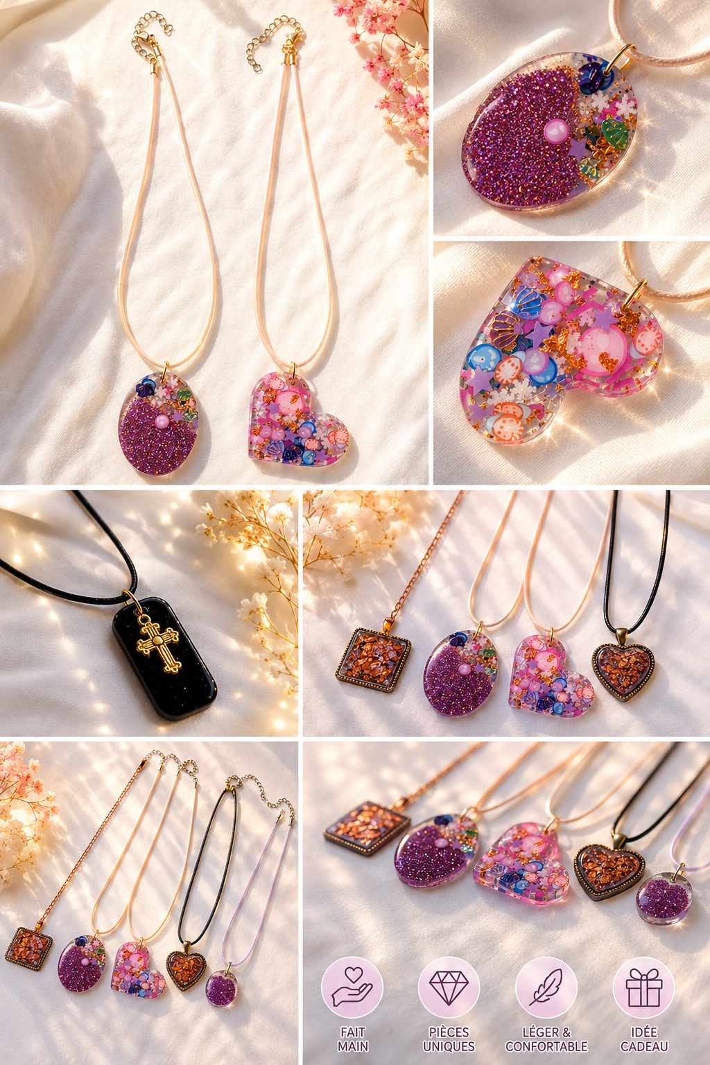 Pendentifs en résine , fait à la main avec amour !